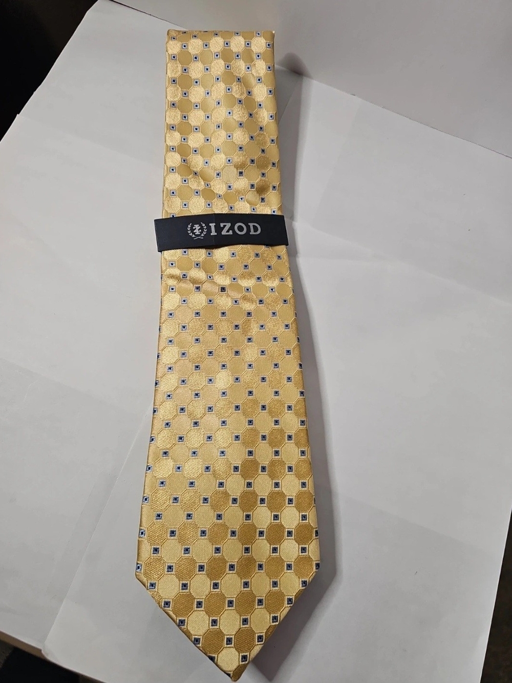 Izod Yellow Tie with Blue Geometric Accents